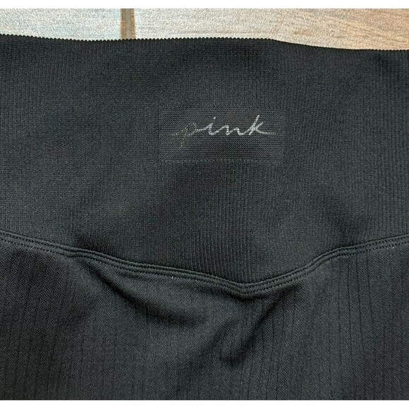 PINK Active Victorias Secret Black Ribbed Leggings 170/72A Sz MEDIUM - Picture 5 of 8